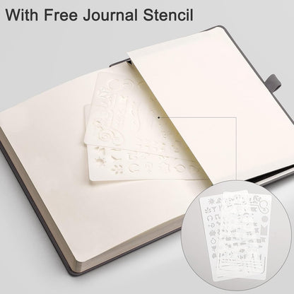 EMSHOI Dotted Notebook - 256 Pages A5 Dot Grid Journal Bullet Notebook with 120gsm Thick Dotted Paper,16 Perforated Pages, Hardcover Leather, Pen Holder, Inner Pocket, 5.75'' × 8.38''-Dark Grey