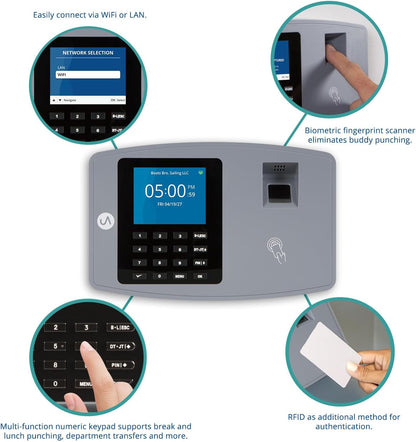 uAttend BN6500 Biometric Fingerprint Time Clock System for Small Business with WiFi and Cloud-Based Employee Timecards