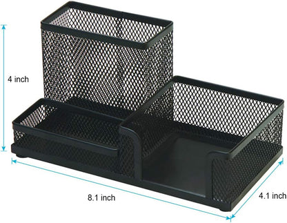 2 Pieces Pen Holder for Desk Mesh Metal Pencil Holders Pen Cup Marker Holder Desk Caddy with Sticky Notes Holder Pen Organizer for Office Supplies Workspace School Home Black