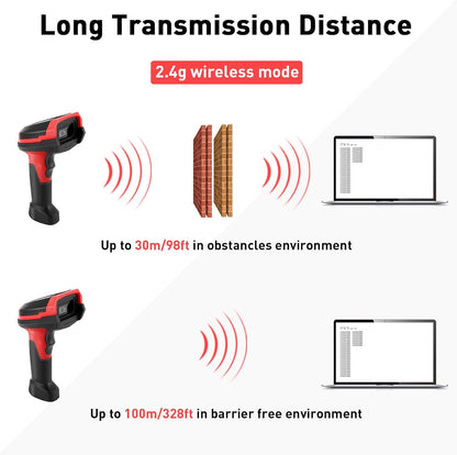Barcode Scanner Wireless, 1D CCD Automatic Bar Code Scanner with Display Screen, Rechargeable Handhold Barcode Reader with 2.4G Receiver & USB Wired Plug and Play (Red)