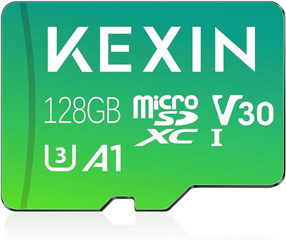 KEXIN 128GB Micro SD Card with Adapter - Up to 90MB/s 4K, V30, A1, C10, 4K UHD High Speed microSDXC UHS-I Memory Card Compatible with Action Camera Drone Game Console Smartphone Tablet,128G,Single