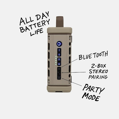 Turtlebox Ranger: Loud! Outdoor Portable Bluetooth 5.4 Speaker | Rugged, Waterproof, Ultra-Portable | Plays to 105db, Deep Bass, Shockproof, Unlimited Pairing for Full Stereo Experience, Tan