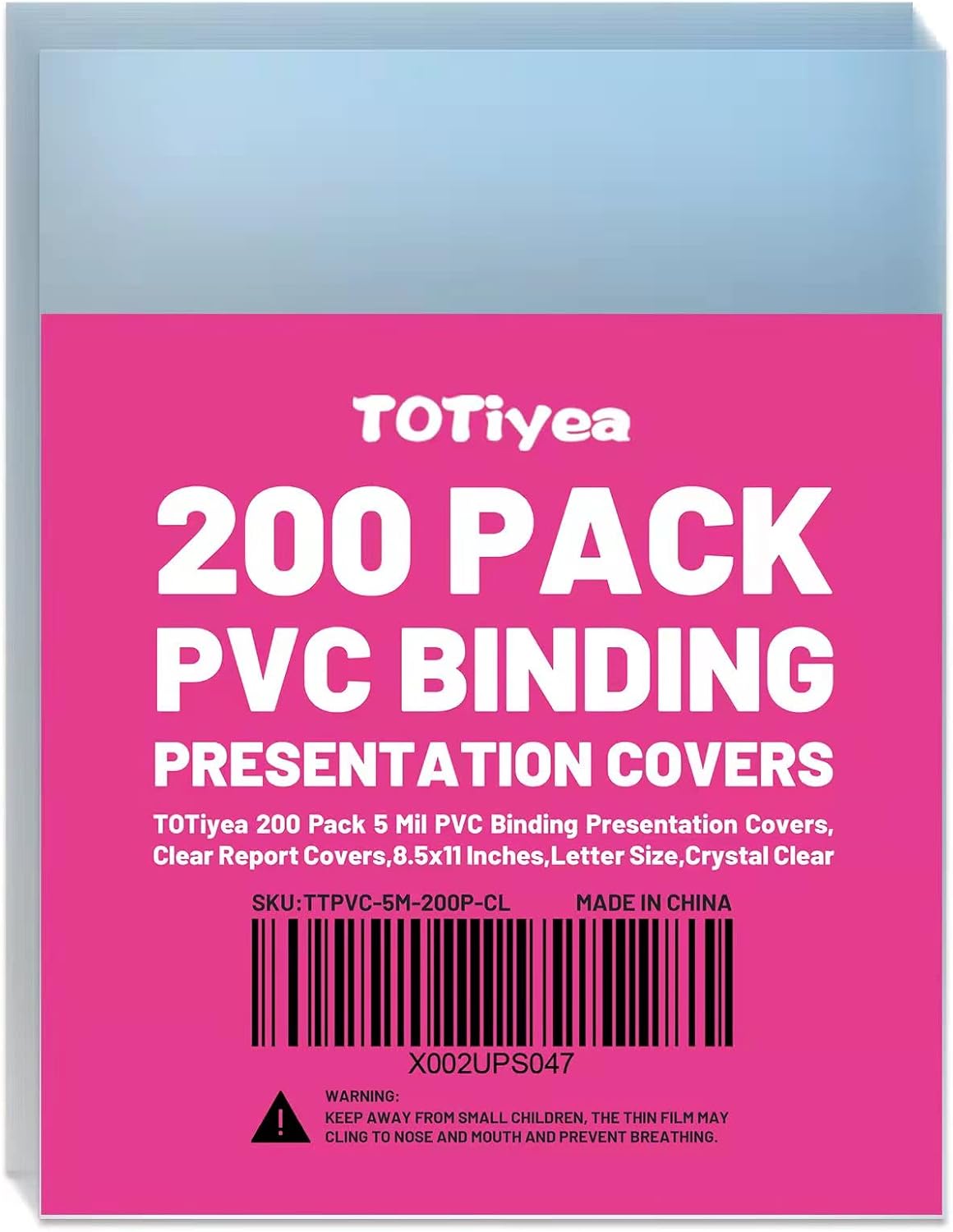 TOTiyea 200 Pack 5 Mil PVC Binding Presentation Covers, Clear Report Covers for Binding,8.5x11 Inches,Letter Size