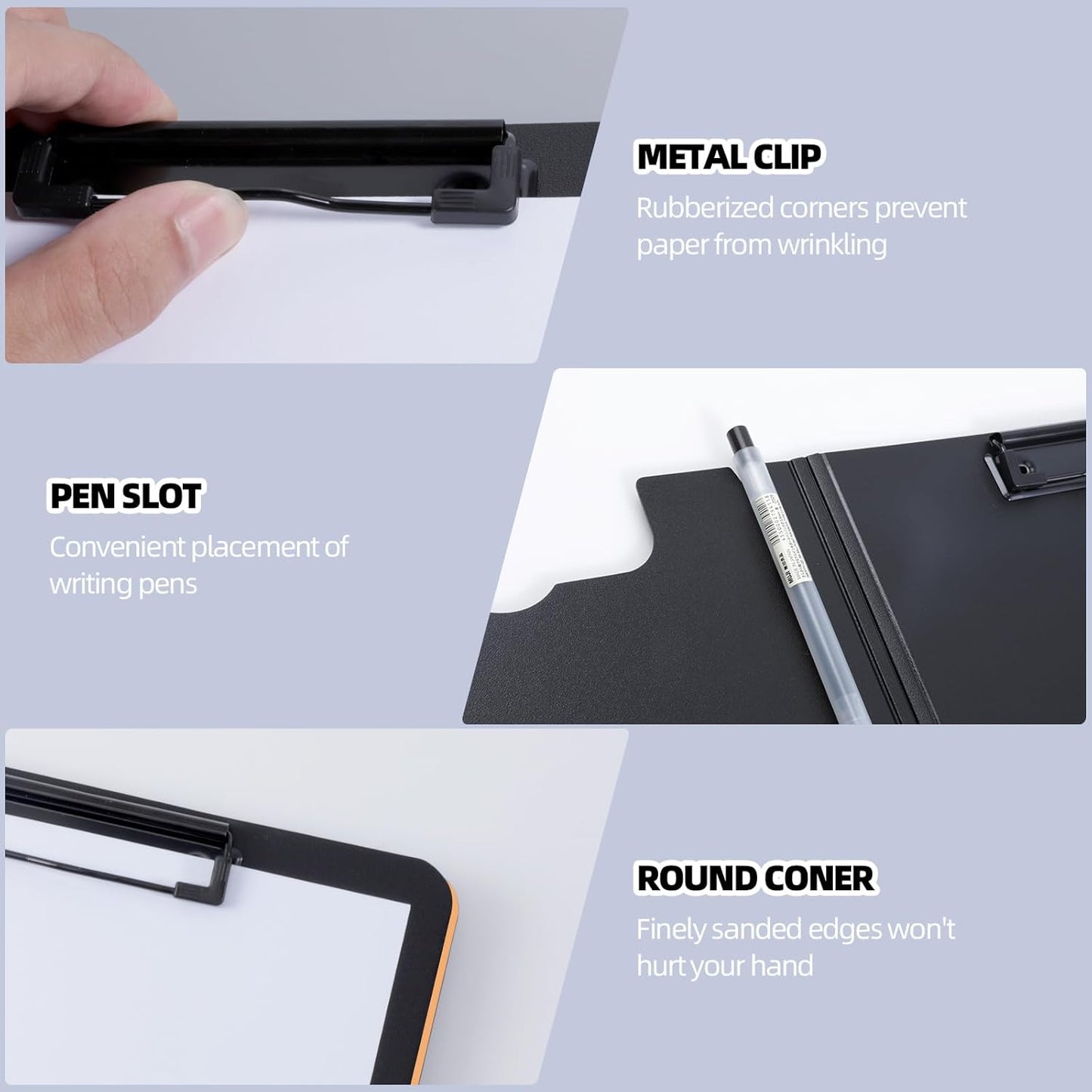 Clipboard Folder, A4 Foldable Clipboard with Horizontal and Vertical Double Metal Clips, 360 Degree Foldable Binder Clipboards with Pen Holder, File Cover Work Folder Clipboards, Orange