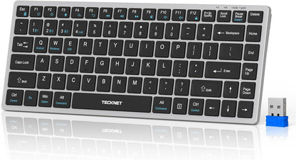 TECKNET Bluetooth Keyboard Rechargeable, 4-Device (2.4G+3BT) Wireless Keyboard, Ultra-Slim Quiet Typing, 14 Hotkeys Computer Keyboard for PC/Laptop/Smart TV/Tablet