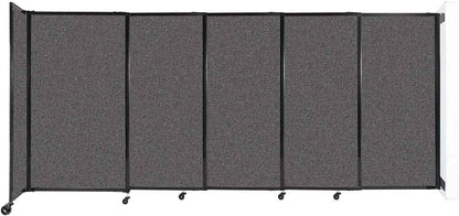 Wall-Mounted Sliding StraightWall Room Divider | Adjustable Widths | Locking Wheels | Room Separator | Up to 11'3" Wide x 5' Tall Charcoal Gray Fabric Panels