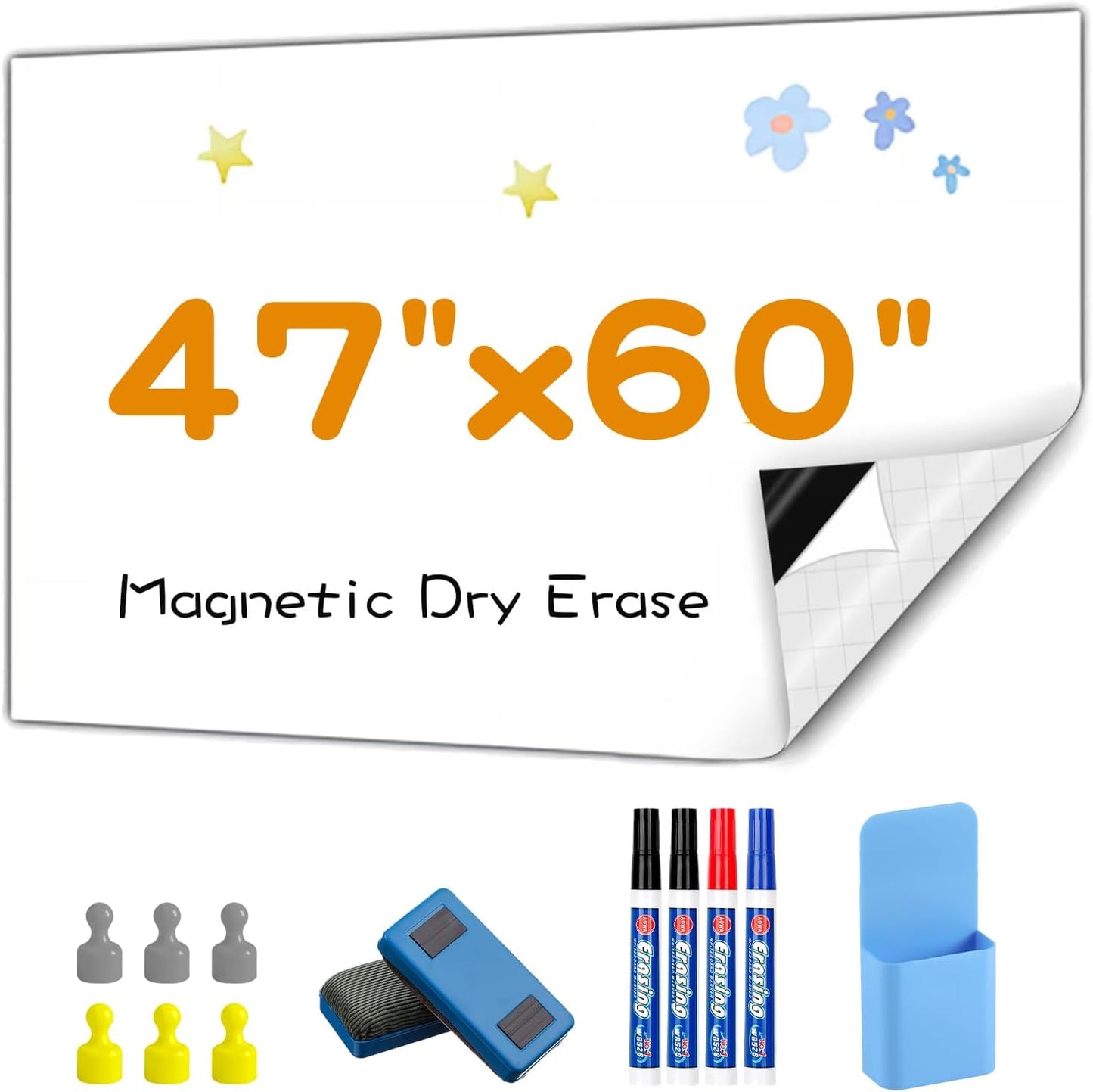 Magnetic Whiteboard Contact Paper, 47" x 60" Stick on Magnetic Dry Erase White Board Sticker on Wall, Easy to Write for Drawing, School, Office, Kitchen Fridge
