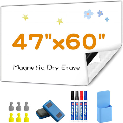 Magnetic Whiteboard Contact Paper, 47" x 60" Stick on Magnetic Dry Erase White Board Sticker on Wall, Easy to Write for Drawing, School, Office, Kitchen Fridge