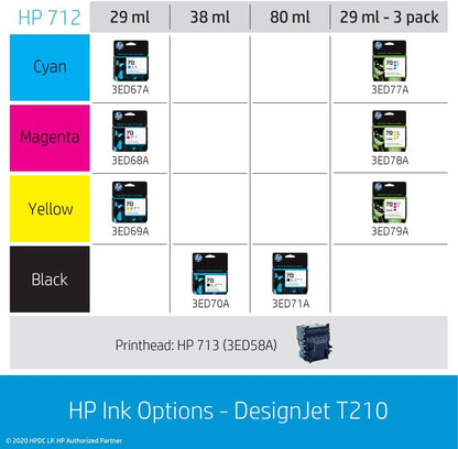 HP DesignJet T210 Large Format 24-inch Plotter Printer, with Modern Compact Design (8AG32D) - New Model