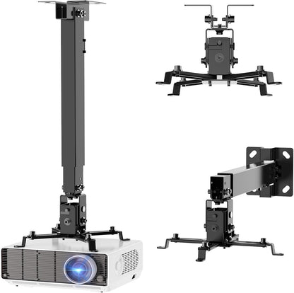 WALI Projector Ceiling or Wall Mount, Universal Height Adjustable Mount Holder with Extension Pole for LCD/DLP Projectors, Hold up to 44lbs (PM-003-B), Black