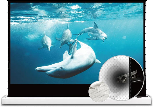 VIVIDSTORM- Projector Screen S 84 Inch Portable Folding Stand Floor Rising Movie Screen Sound Transparent Perforated White Screen Compatible with Ordinary Projector,VWSDSTPW84H