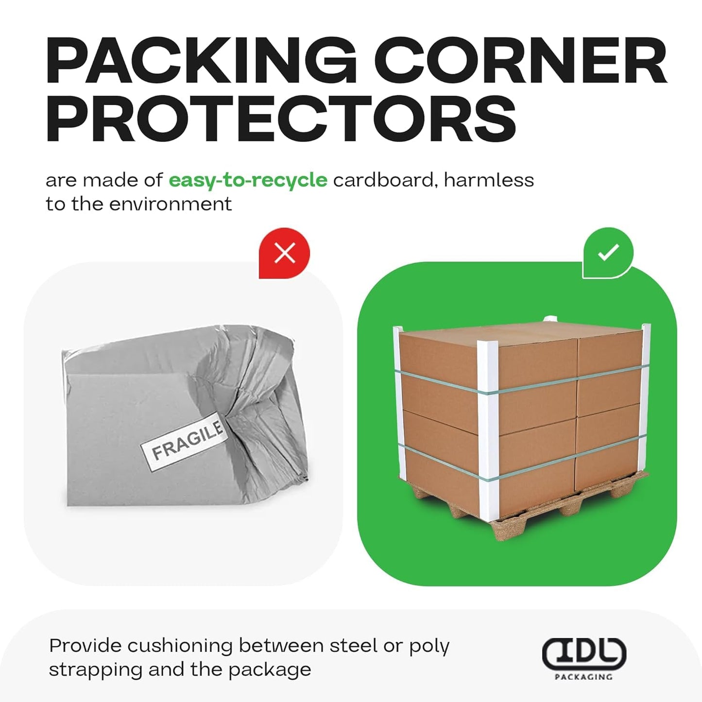 IDL Packaging Cardboard Edge Protectors 2" x 2" x 12", Full Pallet of 5,746 pc, White - V-Board Reinforced Corner Protectors - Regular-Duty Cardboard Corners for Shipping