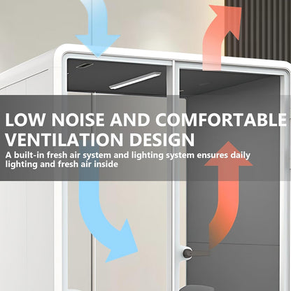 Office Sound Booth with Audio Privacy - Portable Soundproof Booth Includes White Frame with Curved Corners,Soundproof Room with Light,Fans, Magnetic Door Lock&Table for Study (62.99IN)