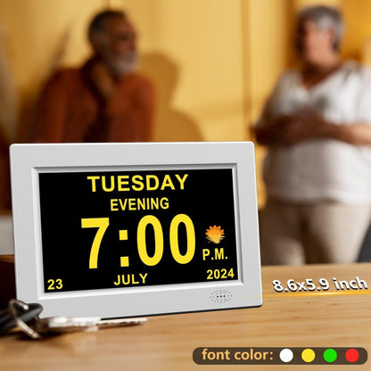 8inch Extra Large Impaired Vision Digital Alarm Clock with Day and Time for Elderly Calendar Clock Auto Dimmable Clock