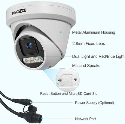 8MP AI PoE Camera, Outdoor Security IP Dome Camera, Smart Sound Alarm, Light Color Night Vision, AI Human/Vehicle Detection, Two Way Audio, 2.8mm Lens Wide Angle 110°, IND8BD97D