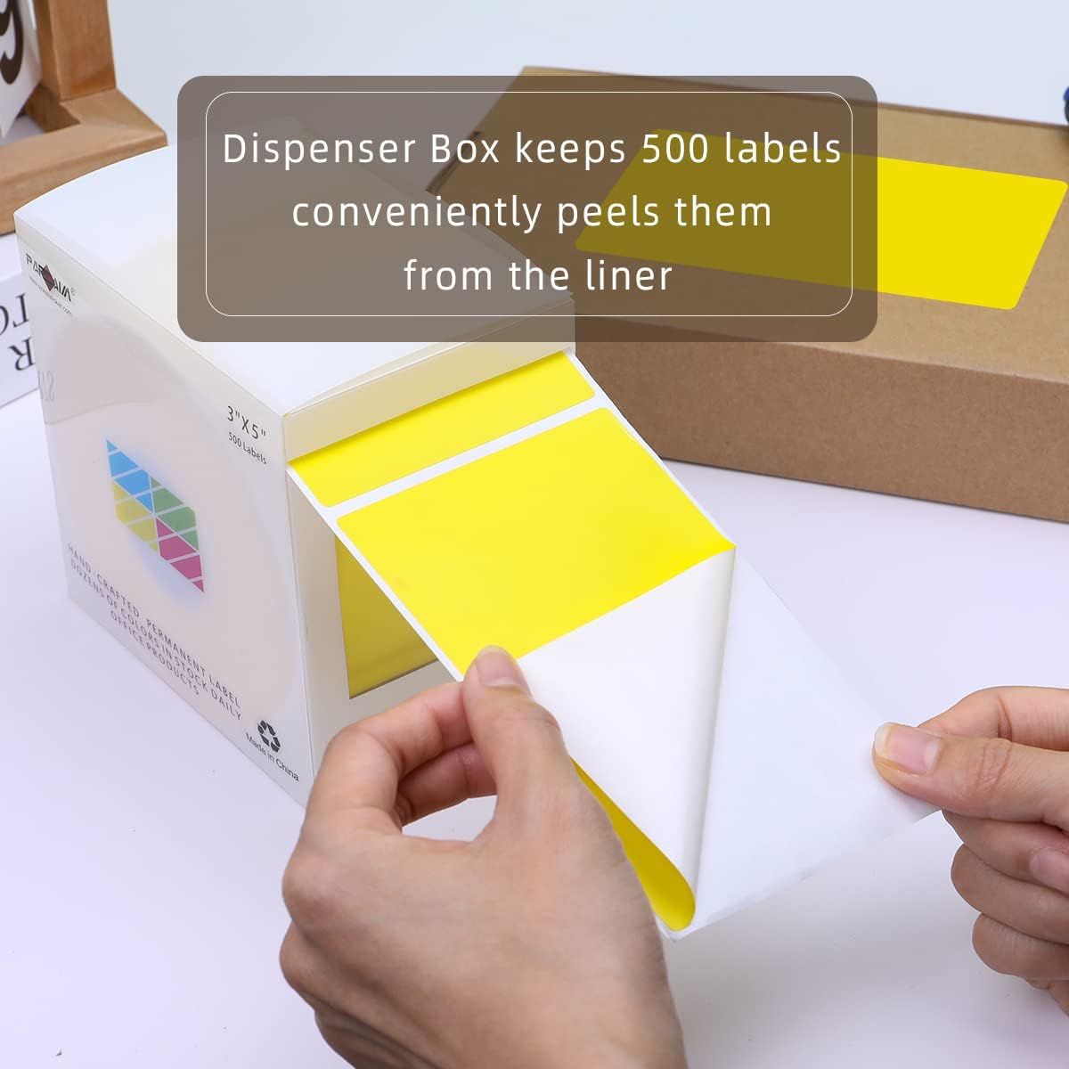 PARLAIM 5" x 3" Rectangle Color Coding Labels,500 per Inventory Labels Color Code Stickers Dispenser Box,Yellow Sticker Labels for Inventory,Family School Storage Bins Label (Yellow)