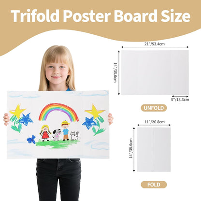 CRUGLA Trifold Poster Board – 5 Pack, 21 x 14 White Corrugated Presentation Display Boards for Science Fairs, School Projects, Exhibitions, and Office Presentations
