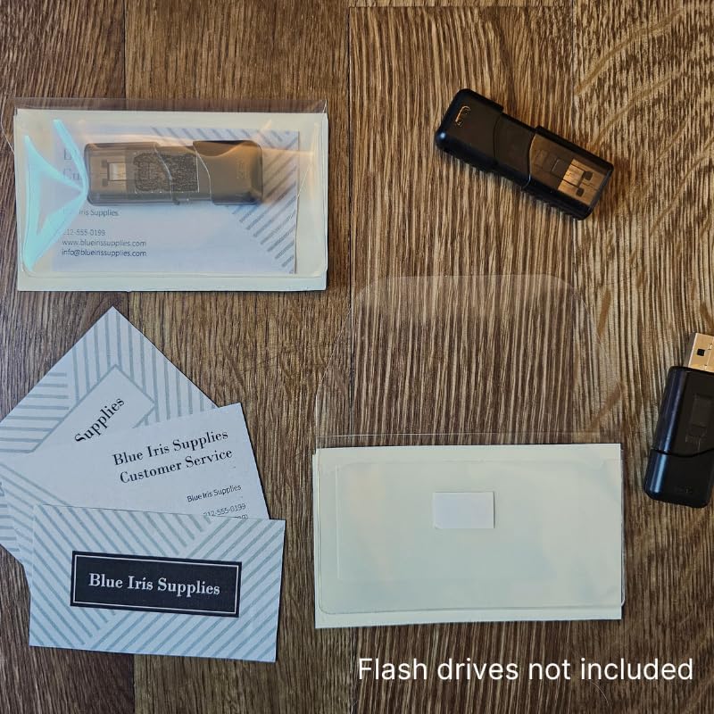 Business Card Pocket - Flash Drive Pocket - Self Adhesive - Open Long - Resealable Flap - BIS10130 (10-Pack), Clear