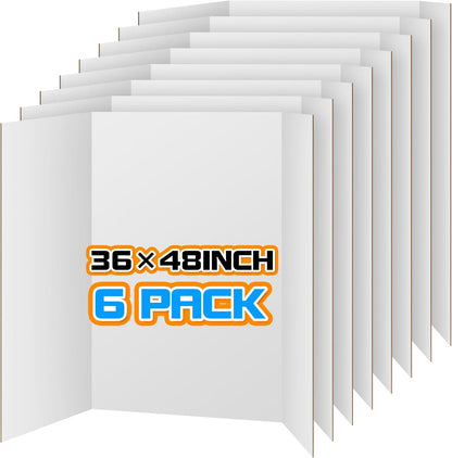 WinTS 6 Packs 36" x 48" Trifold Poster Board White TriFold Poster Boards Corrugated Presentation Board Large&Sturdy Foldable Poster Board for Presentations,School Projects,Science Fair