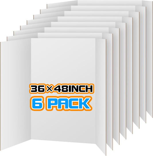 WinTS 6 Packs 36" x 48" Trifold Poster Board White TriFold Poster Boards Corrugated Presentation Board Large&Sturdy Foldable Poster Board for Presentations,School Projects,Science Fair