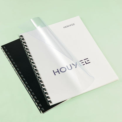 HOUYEE 100 Pack Binding Covers Set, 8.5x11 Inches, Including 50 Pcs 8 Mil Clear Binding Covers, 50 Pcs 12 Mil Black Sand Plastic