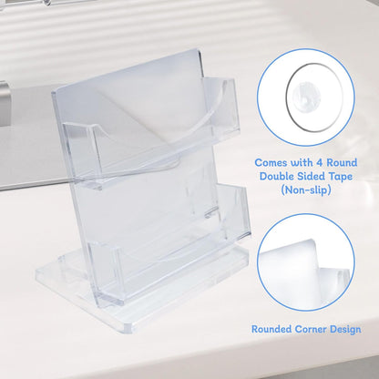 Acrylic Business Card Holder 2-Tier for Desk - Office & Exhibition Clear Business Card Display Stand, Business Card Organizer with 2 Slots, Holds Up to 130 Cards