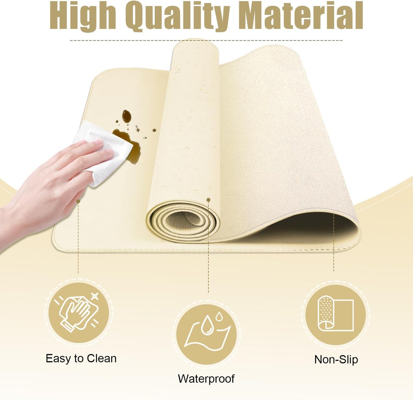 Leather Desk Pad Protector, 39.4'' X 17'' Large Mouse Pad, Office Desk Mat, Non-Slip PU Leather & Suede Base Desk Blotter, Laptop Desk Pad, Desktop Mat for Office Home, Beige