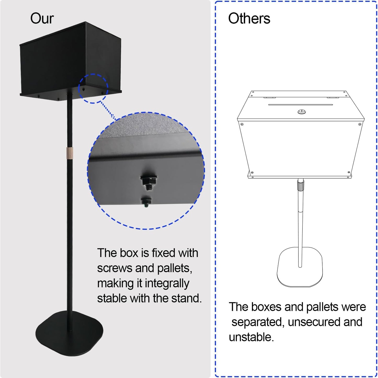 Suggestion Box with Stand, Floor Standing Offering Box for Church, Heavy Duty Metal Ballot Collection Safe Box with Lock for Voting Contest Charity Donation Church Election, Large