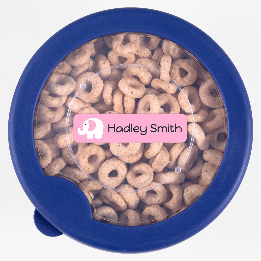 Name Bubbles - Custom Small Rectangle Name Labels for Kids (64 Labels) - Personalized Waterproof Name Stickers for Daycare, Lunch Boxes, Water Bottles, Shoes, School Supplies, & Camp (Elephant)