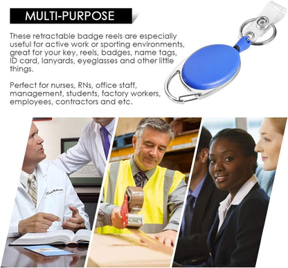 Retractable Badge Holder with Carabiner Reel Clip and Key Ring for ID Card Key Keychain Holders Blue 10 Pieces by Moever