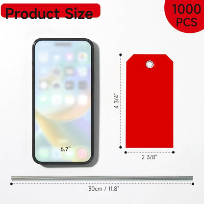 1000 Pieces Plastic Shipping Tags with Wire Labeling Tags Waterproof Hang Tags with Reinforcement Hole Writable Luggage tag Loops for Equipment Inventory Parts Garage (Red, 4 3/4" x 2 3/8")