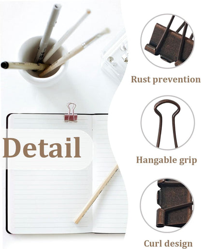 Assorted Binder Clips 0.75/1/1.25in 25-Pack - Copper Tone Clips for Office & Home