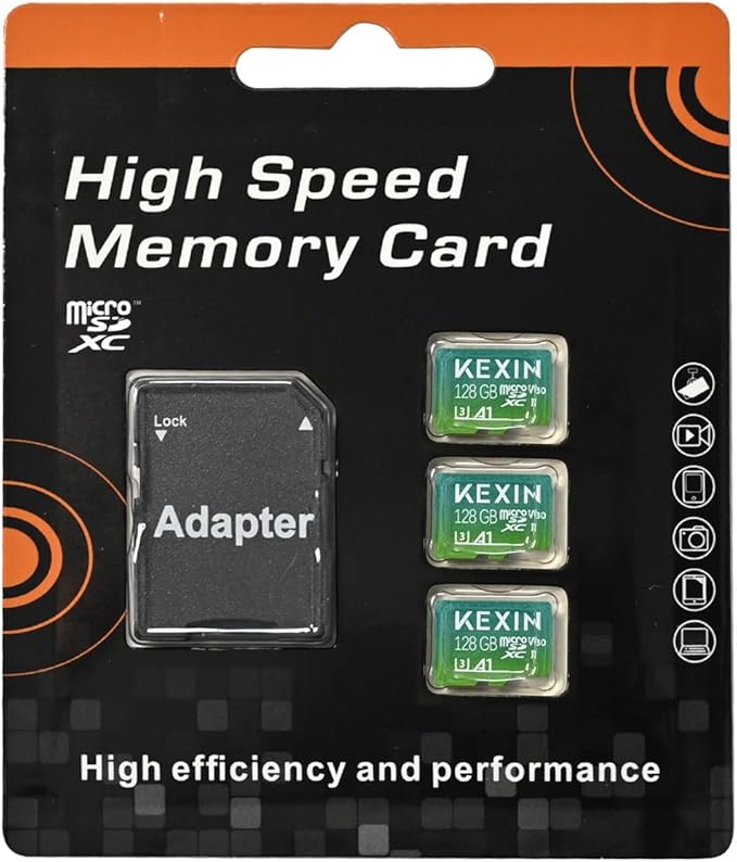 KEXIN 128GB Micro SD Card 3 Pack with Adapter - Up to 90MB/s 4K, V30, A1, C10, 4K UHD High Speed microSDXC UHS-I Memory Card Compatible with Action Camera Drone Game Smartphone Tablet 128G 3Pack