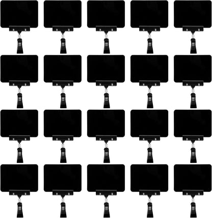 20Pack Mini Chalkboard Signs with Rotatable Clip, Erasable Double Sided Blackboard Clips Plastic Merchandise Sign Display Clip Holder for Food, Store Signs Displays (Black)