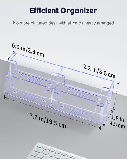 Uniclife 2 Pack Acrylic Business Card Holder for Desk 2 Tiers 4 Slots Clear Business Card Display Stand for Men & Women Desktop Business Card Organizer Card Stand for Office Home, 240 Card Capacity