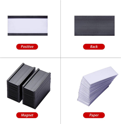 Eeoyu Magnetic Label Holders with Magnets Magnetic Data Card Holders with Clear Plastic Protectors for Metal Shelf, Whiteboard, Set of 50 (1 x 2 Inch)