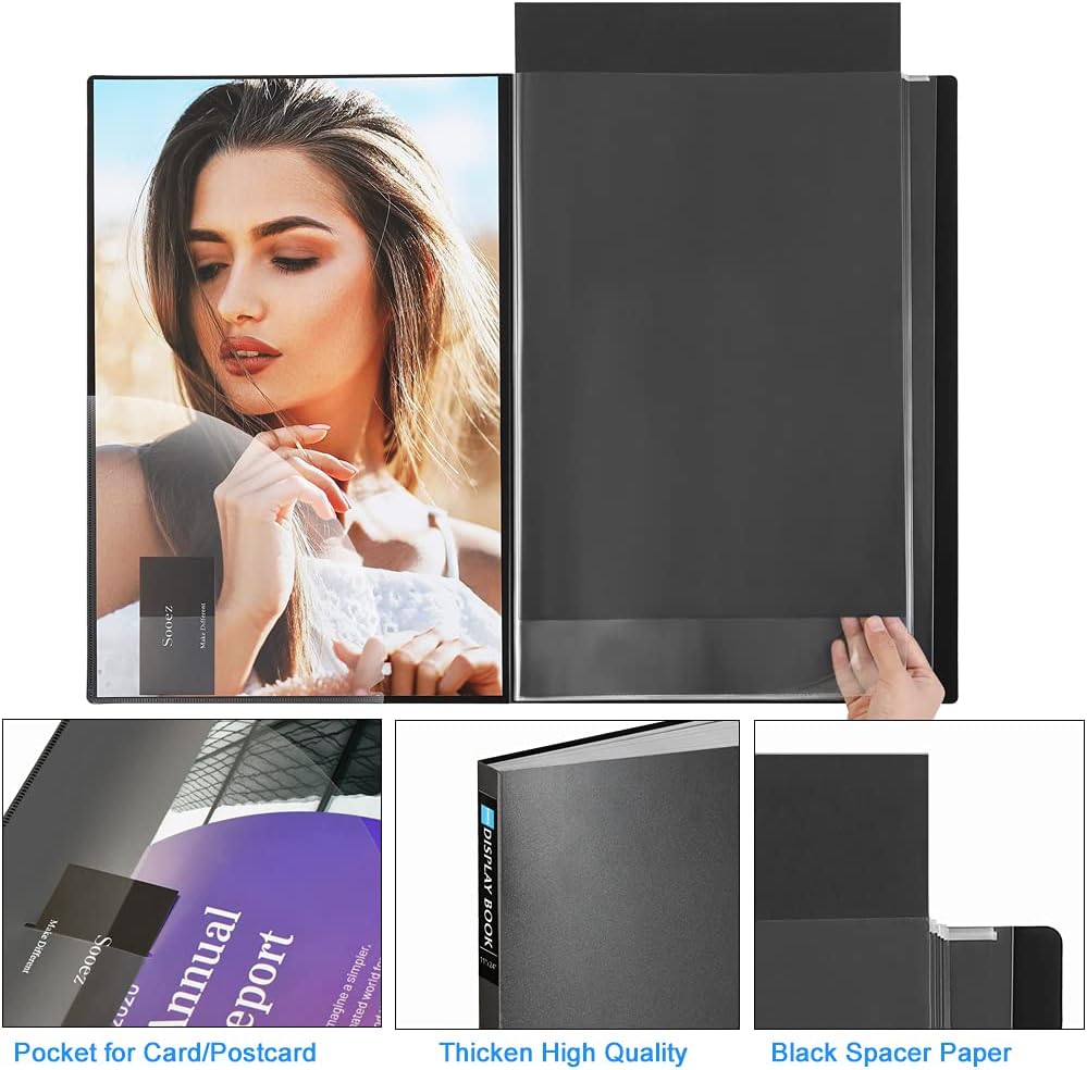 Sooez Heavy Duty Binder with Plastic Sleeves 18"x24", Portfolio Folder with 30 Clear Sheet Protectors, Display 60 Pages, Presentation Book for Artwork, Sheet Music, Document