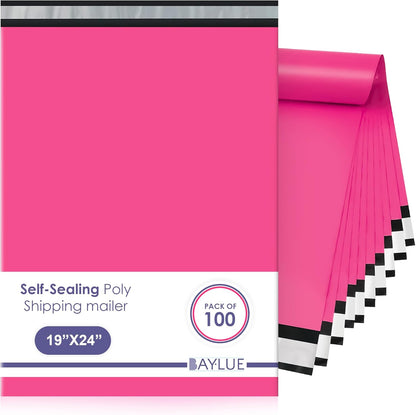 Hot pink Large Poly Mailers 19x24 Inch | Strong Adhesive Self-Seal Mailer Bags | Tear, Tamper, Water Resistant Shipping Envelopes Thick Strong polymailer Bags XL Clothing Shipping Bags | 100 Pcs Bulk