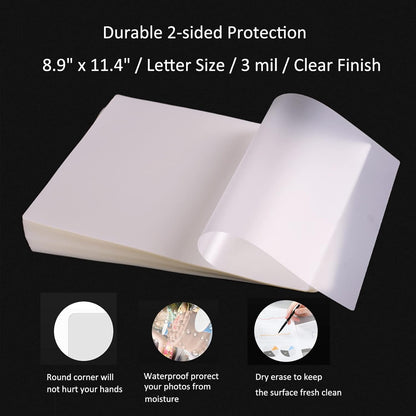 MPRT Laminating Sheets, 3 Mil Clear Thermal Laminating Pouches 8.9 x 11.4 Inches Laminate Sheets Paper for Laminator, 100-Pack