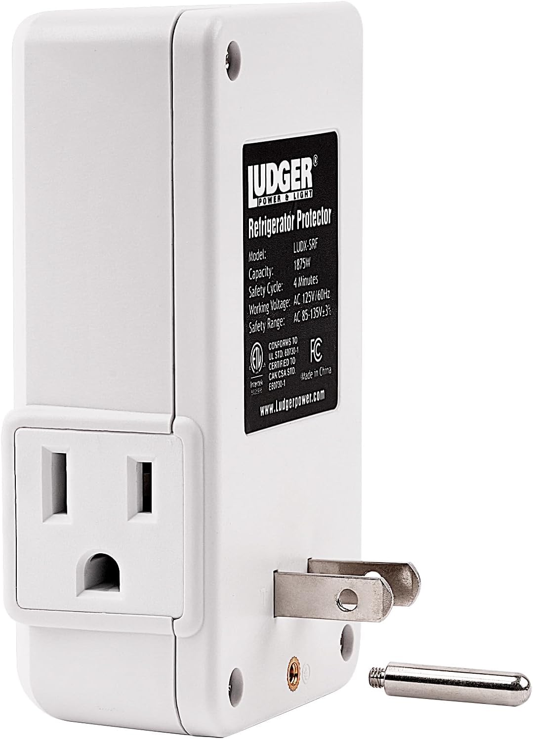 Ludger Power Surge Protector for Appliances (LUDX-SRF), ETL Certified, Unique Side Socket, Connects to All Types of AC, Reliable AC Protection, 4-Minute Safety Cycle, 3 Modes LED Indicator