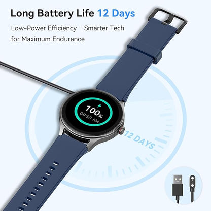 Fitpolo Smart Watches for Men/Women, 1.27" Round Smartwatch Fitness Tracker with Bluetooth Calls (Make/Answer), Heart Rate/SpO2/Sleep Monitor, 12 Days Battery, IP68 Waterproof - Blue