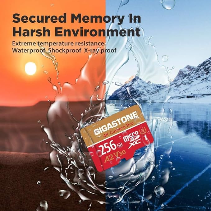 [5-Years Data Recovery] Gigastone 256GB Micro SD Card, 4K Camera Pro, A2 V30 UHS-I U3, Up to 100MB/s, for Smartphone, GoPro, Action Cam, 4K UHD Video, Nintendo Switch, with Adapter & USB-C Reader