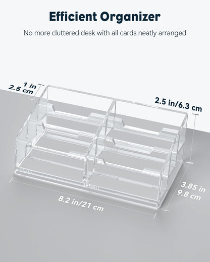 Uniclife Acrylic Business Card Holder for Desk 6 Slots Clear Business Card Display Stand for Men & Women Desktop Business Card Organizer Card Stand for Office Home Exhibition, 360 Card Capacity