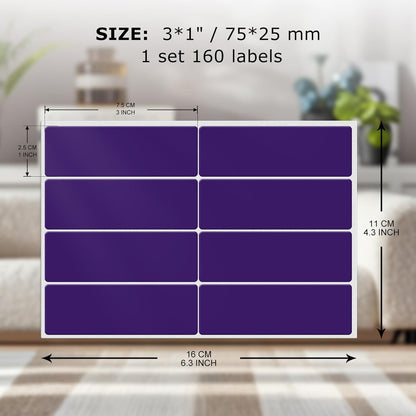 Colored Stickers 3×1 Inch Vinyl File Folder Sticker Purple Rectangle Removable Waterproof Color Coding Moving Label for Boxes Office Inventory Labeling 160 PCS