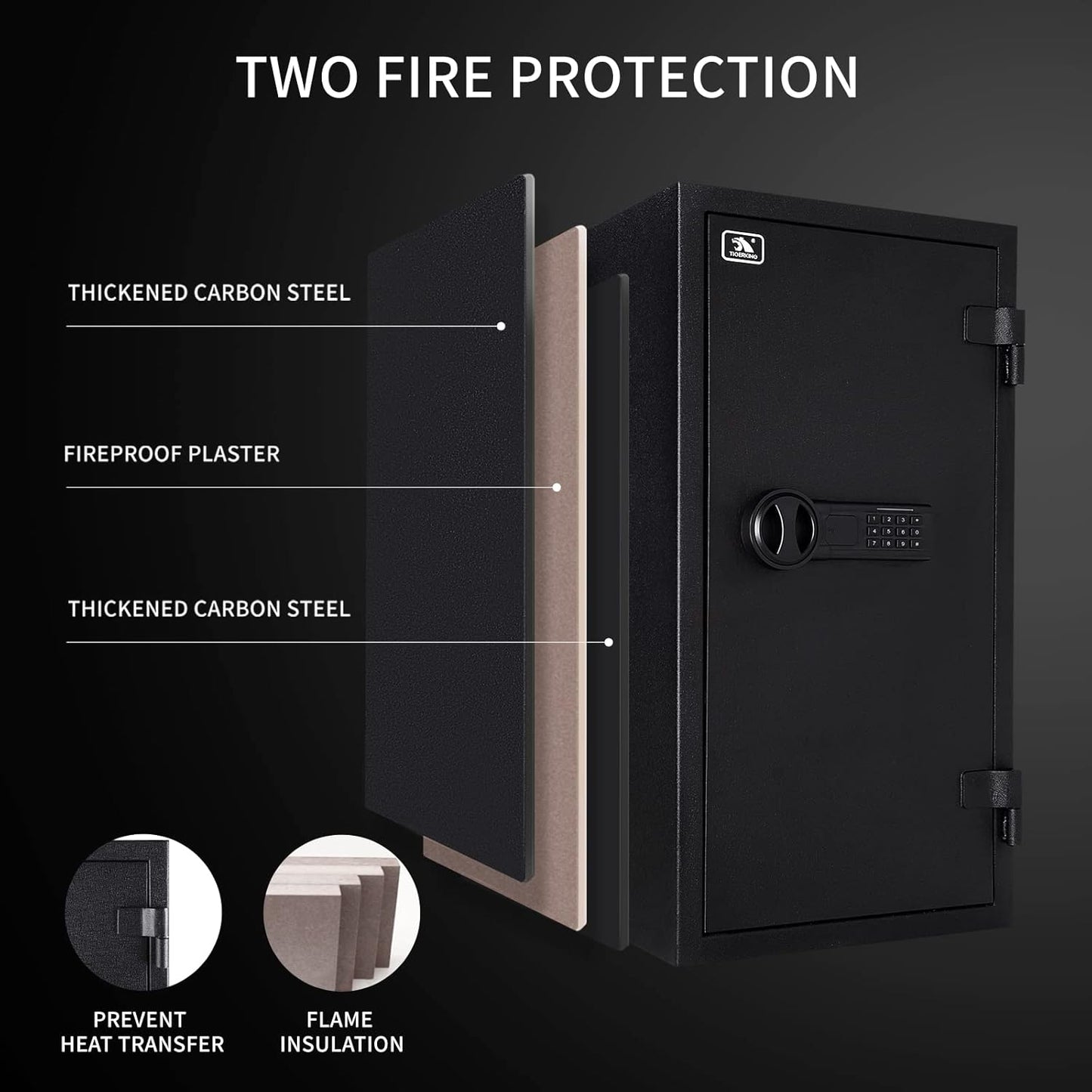 TIGERKING Fireproof Safe,3.47 Cubic Feet Home Safe Box, Large Steel Digital Safes Box with Digital Lock for Home and Office
