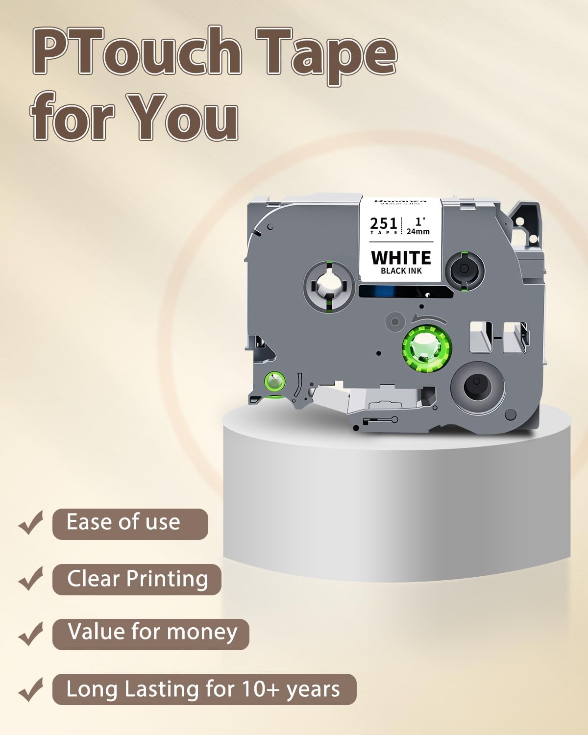 Replace for Brother TZe-251 24mm 0.94 Laminated White TZ Tape TZe251 PTouch Tape 1 Inch Work with Brother P Touch D600 E500 P700 P710BT P750W P910BT D410 PTD460BT D610BT Label Maker, 6-Pack