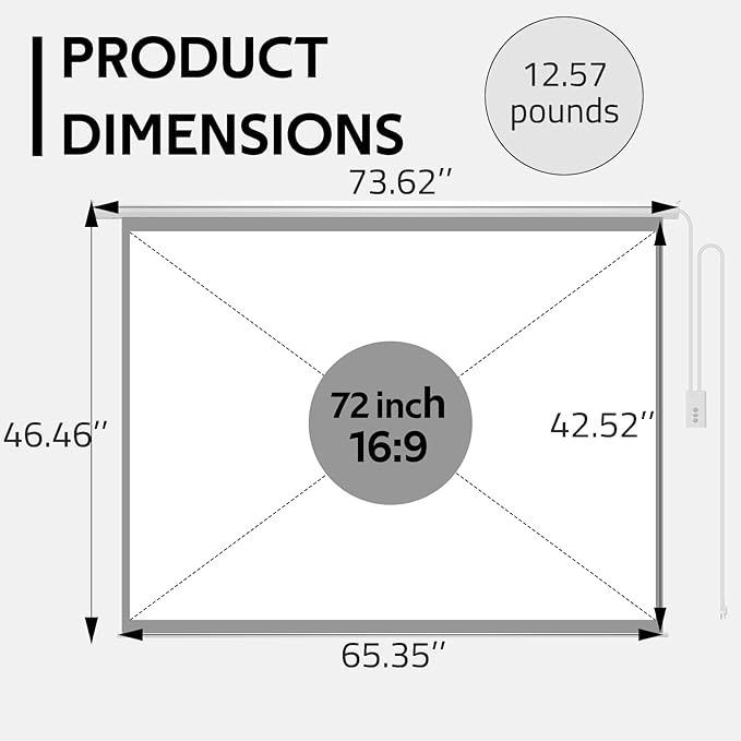 YODOLLA 72" Projector Screen Motorized 16:9, 4K HD Pull Down Retractable Projection Screens Electric Automatic Wall Ceiling Movie Screen for Office Classroom Indoor with Remotes