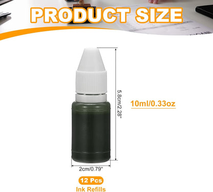 PATIKIL 0.33oz Refill Ink for Stamps and Ink Pads, 12Pcs 10ml Stamp Pad Ink Refill for Office Stamp Self Inking Stamp Date Stamp Scrapbooking, Green