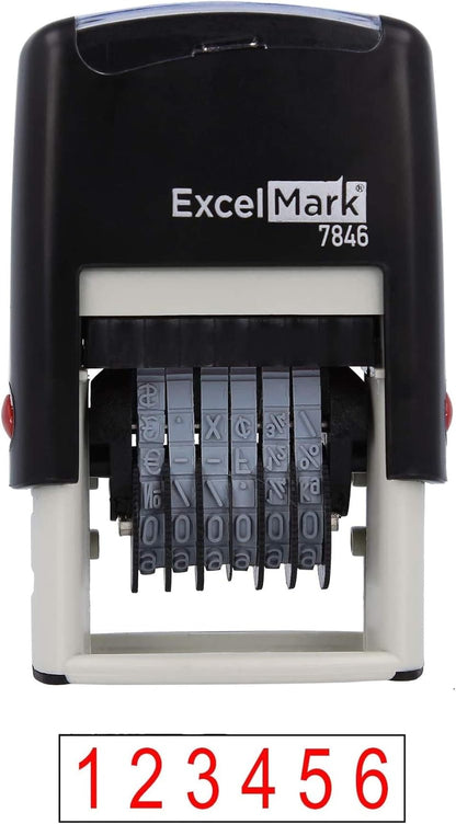 ExcelMark Number Stamp, Self Inking, Red Numbering Stamp, 6 Digit