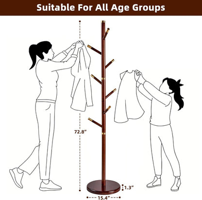 Uniclinens Coat Rack Freestanding Solid Wood Coat Tree Standing with 7 Hooks, Coat Rack Stand Creative Tree Branch-look (Walnut)